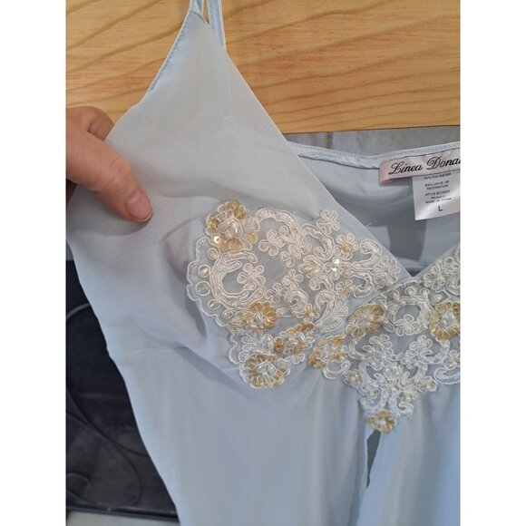Linea Donatella Sheer Blue Chemise Embroidered Floral Lace  Women's Negligee L - Picture 4 of 8